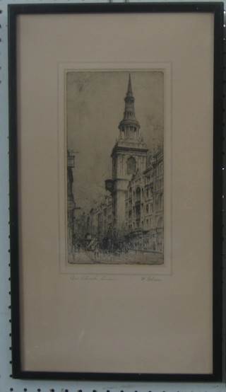 F Robson, an etching, "Bow Church London" 10" x 5"