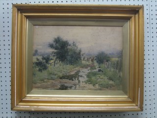 Frank Wood, watercolour drawing "After The Rain" dated 1903 10" x 14" (some foxing)