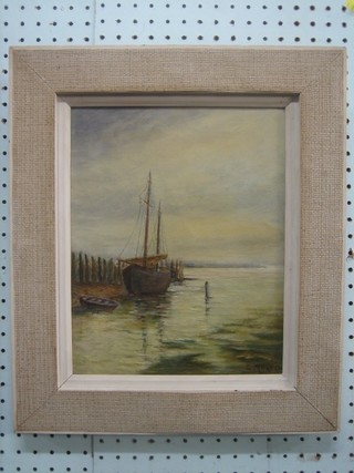 E  Martin, oil on canvas "Fishing Boat" the reverse marked Langston Hants 11" x 9"