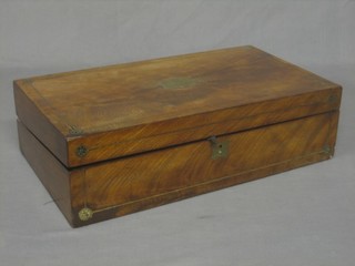 A 19th Century mahogany writing slope with brass inlay and hinged lid 18"