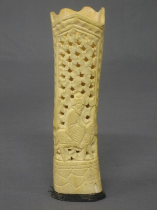 A carved bone vase with pierced decoration 8"