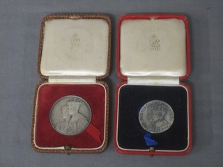 2 silver George VI 1937 Coronation medallions cased