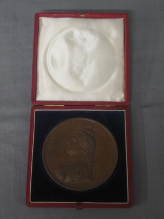A Victorian bronze commemorative medallion, cased