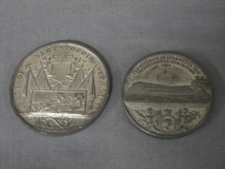 An 1851 white metal medallion to commemorate The International Exhibition 1851, 1 other The Alliance Gave Peace 1856 (2)