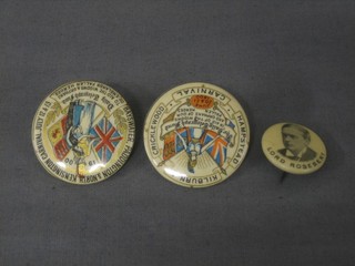 2 1900 Daily Telegraph Widow's and Orphan's badges and 1 other badge marked Lord Rosebery