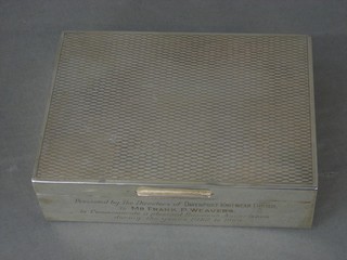 A silver cigarette box with engine turned decoration Birmingham 1968 5"