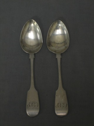 A pair of Victorian silver fiddle pattern teaspoons, Exeter 1852, 1 ozs