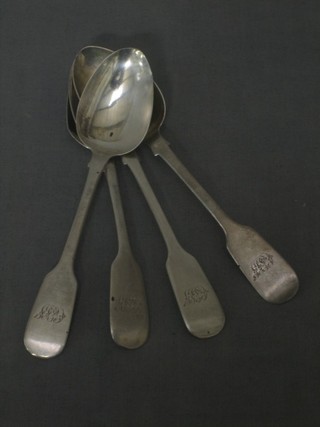 4 George III fiddle pattern teaspoons, London 1791, 2 ozs
