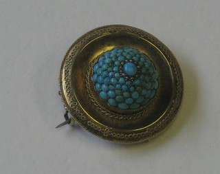A Victorian gilt metal brooch set turquoise
