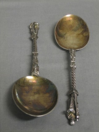 A pair of Victorian silver apostle serving spoons