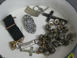 A Victorian silver whistle, a gilt metal seal and a collection of various costume jewellery
