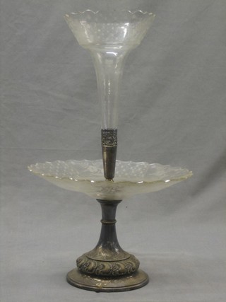 A silver plated epergne by WMF with etched glass bowl and trumpet shaped vase