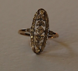 A lady's Victorian style  18ct yellow gold pierced oval dress ring set diamonds