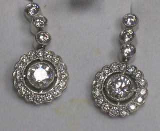 A pair of lady's Victorian style drop earrings set numerous diamonds approx. 1.80ct set in 18ct white gold