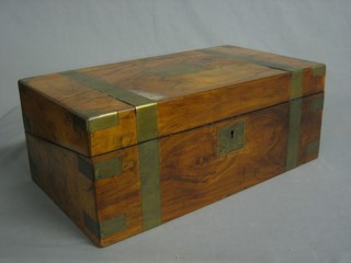 A Victorian rectangular walnut writing slope with brass banding 17"