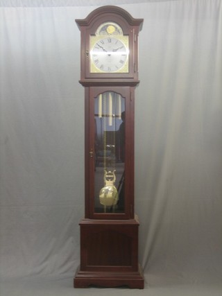 A reproduction Victorian style chiming  longcase clock, the 11" arch shaped dial marked Sewills Liverpool contained in a mahogany case 78 1/2"  