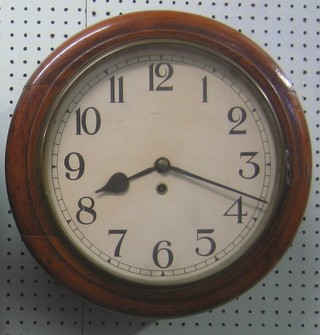 A fusee wall clock, the 12" circular dial painted Roman numerals, the 4 1/2" plain back plate marked 791 contained in a pine case