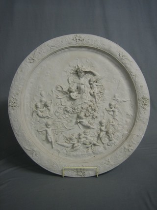 A circular resin wall plaque decorated classical figures 24" (cracked)