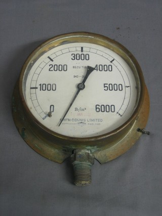 A rope tension gauge by Smith-Dennis Ltd, contained in a brass case 6", reputedly removed from  HMS Ark Royal dated 1 January 1908