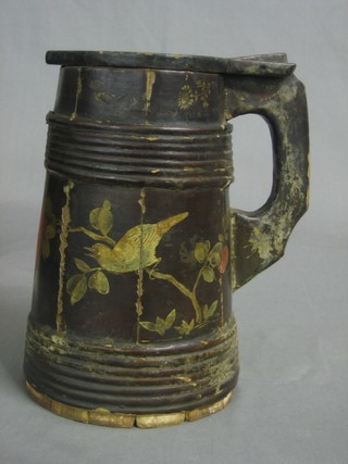 A 19th Century Continental wooden jug with hinged lid 8"