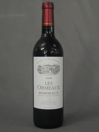 6 bottles of 2008 red wine Les Ormeaux Bordeaux