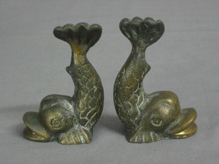 A pair of 19th Century bronze paperweights in the form of Dolphins 2"