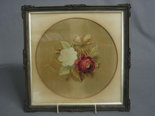 An oval stitch work panel decorated flowers 11"