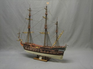 A wooden model of a 3 masted war ship - Revenge 26"
