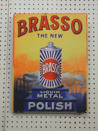 A metal reproduction enamelled advertising sign - Brasso The New Liquid Metal Polish 16" x 12" 