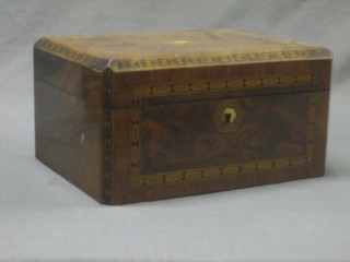 A rectangular walnut trinket box with crossbanded decoration and hinged lid 12"