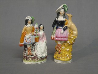 A 19th Century Staffordshire flat back figure group  in the form of a Scotsman with Greyhound 9" (f and r) and another in the form of a couple 7" (f and r)