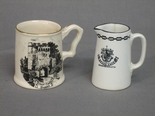 A Mercian china jug decorated Lewes Castle and 1 other jug decorated the Arms of Bournemouth 3"
