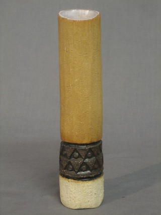 A Troika style cylindrical vase, the base signed CF? 9"