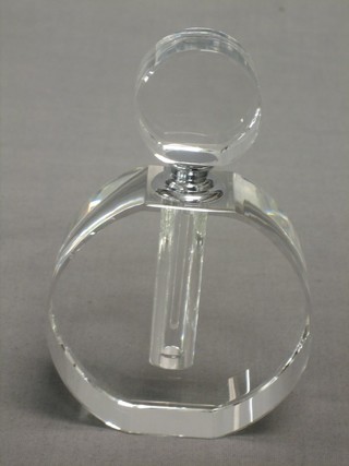 A circular Art Deco style glass scent bottle and stopper 5" 
