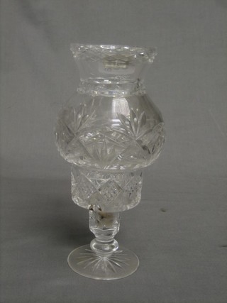 A cut glass thistle shaped candle holder 9 1/2" (in 2 sections)