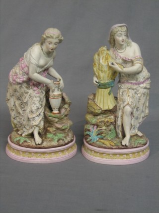 A pair of 19th Century biscuit porcelain figures depicting The Harvest 14"