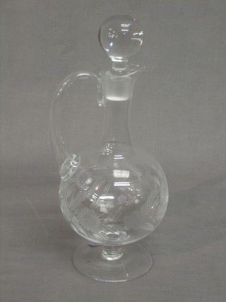 John Jenkins, an etched glass ewer and stopper 12"