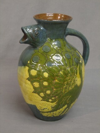 A Brenham Pottery jug, the spout in the form of a fishes mouth, the base indistinctly signed and dated 1898,  incised Brenham 13"