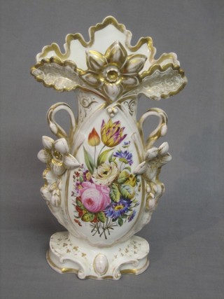 A 19th Century Continental porcelain vase with floral encrusted and gilt decoration 15"