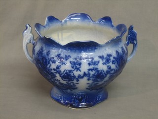 A 19th Century floral blue patterned twin handled jardiniere 9"