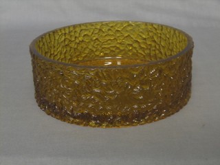 A circular amber crackle glazed glass bowl 9"