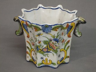 A Quimper twin handled jardiniere with panelled decoration 7" (cracked)