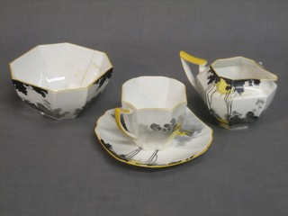 A 21 piece Shelley tea service comprising 8" twin handled bread plate, 6 tea plates 6 1/2", 6 cups and 6 saucers, sugar bowl (f) and cream jug