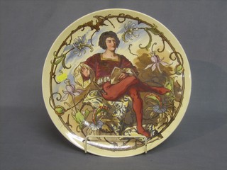 A 19th Century Continental porcelain charger, decorated a classical figure, the reverse marked LL 14" (chip to rim)
