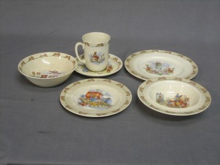 A Royal Doulton Bunnykins plate 8", do. side plate 6 1/2", mug and saucer and 2 bowls