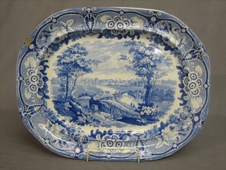 A 19th Century blue and white pottery meat plate decorated scene of Dublin 20"