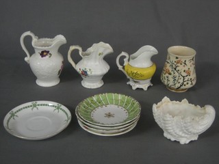 3 Various Victorian porcelain jugs, a Coalport scallop shaped dish and vase and various plates