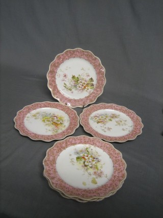 A Doulton Burslem 6 piece dessert service with floral decoration and puce banding, plates 9" (1 chipped)