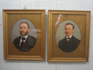 A pair of Victorian enhanced photographic portraits of gentleman 17" oval contained in gilt frames