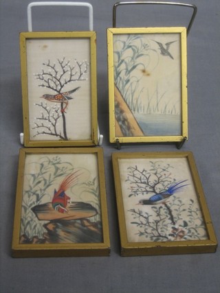 6 Oriental watercolours on rice paper "Studies of Birds" 4" x 2 1/2"